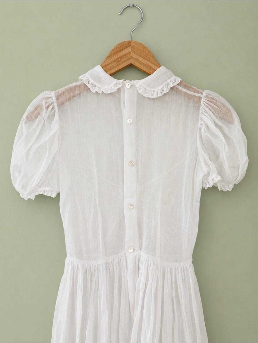 White Lace Vintage-Inspired Tea Party Puff Sleeve Dress - Picture 3 of 3